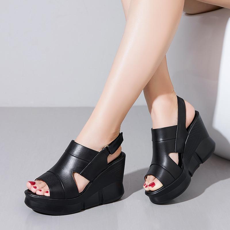 

Fashion 2025 NEW Genuine Leather Elegant Slippers Women s Summer Shoes Fashion Female Wedged Slides High Heel Sandals 35