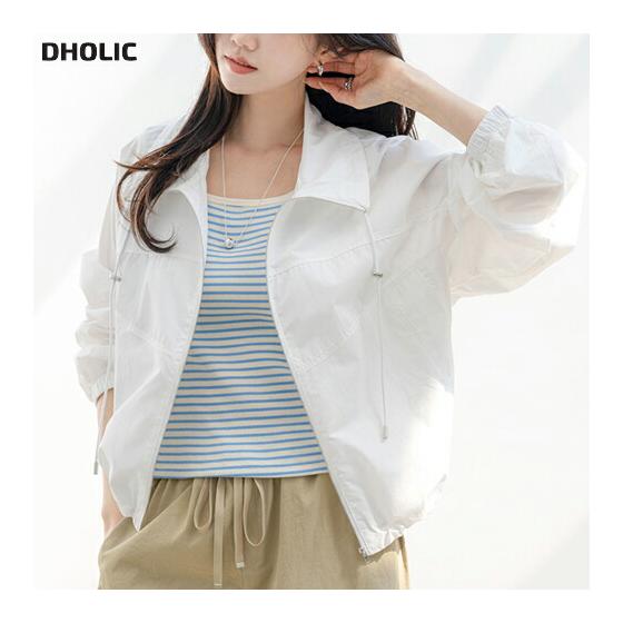 Women s Korean Fashion Outerwear Jumper Short Length Cropped Long Sleeve High Neck Collar Plain Zip Up 2way Drawcord Easy Casual Feminine Simple