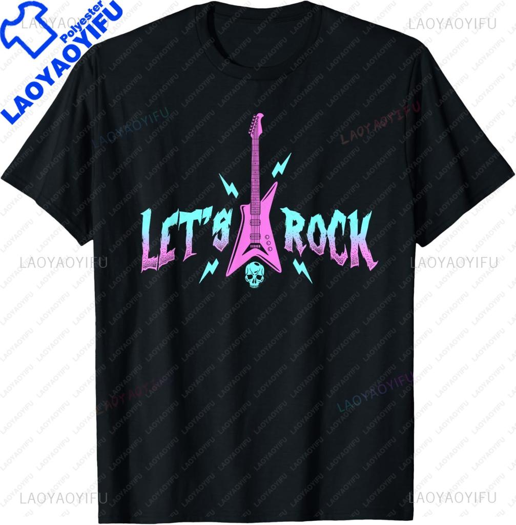 Lets Rock Electric Guitar Music Lover Band Guitarist Retro TShirt Unisex Summer Soft Tops Print Original Design Gifts Tshirts