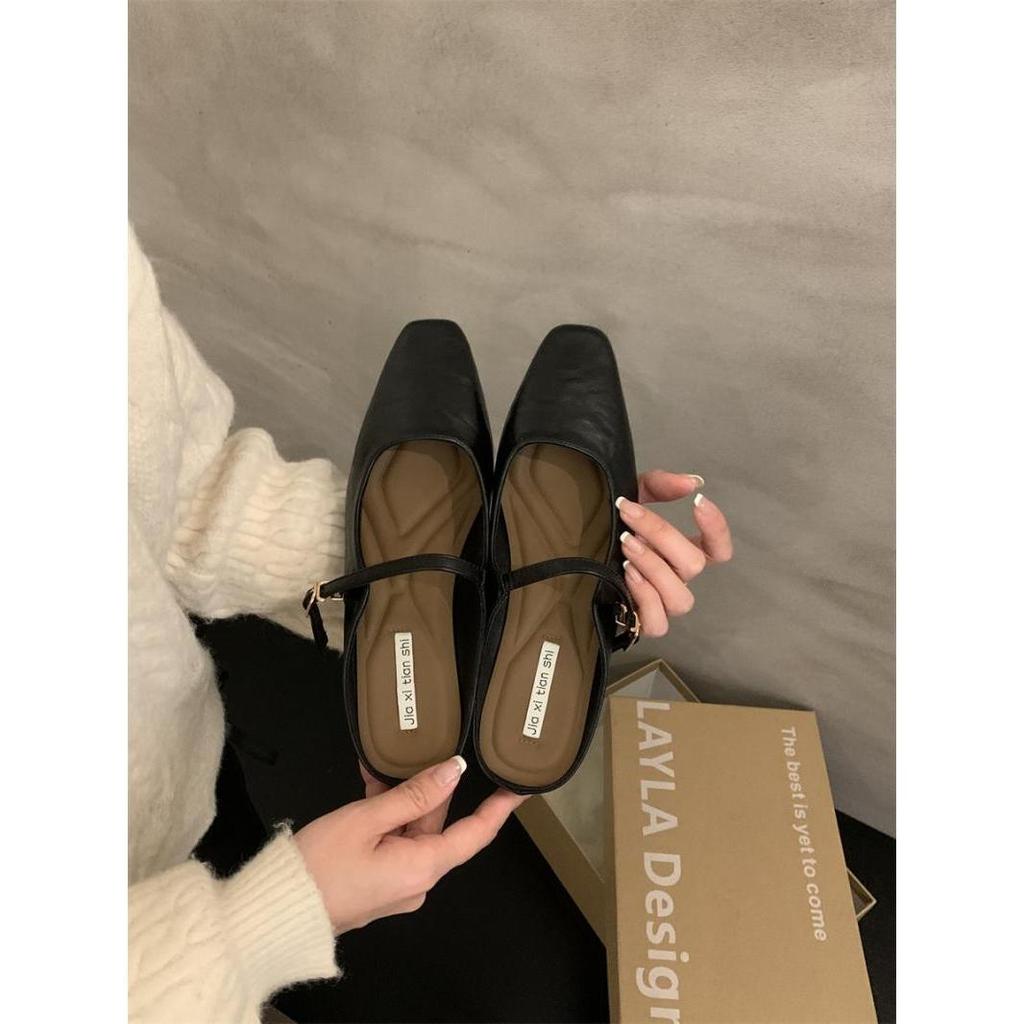 Coarse heel bag head half slippers light mouth women's shoes spring 2025 new simple and versatile one word with silver cool shoes