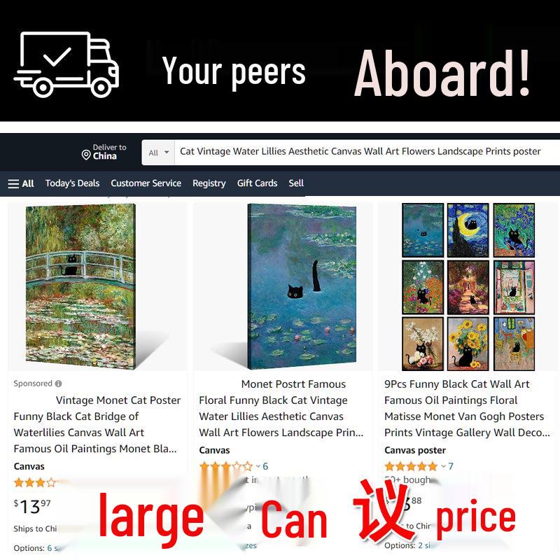 Water Lily & Starry Night Abstract Cat Art: Colorful Wall Hanging for Bedroom & Living Room