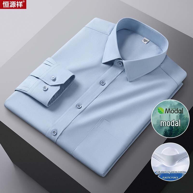 Hengyuanxiang Men s Wrinkle-Free Modal Linen Blend Long Sleeve Shirt 38