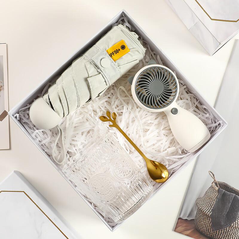 A1 Versatile Glass Cup Gift Set B35 Glass Cup + Spoon + Small Fan + Umbrella