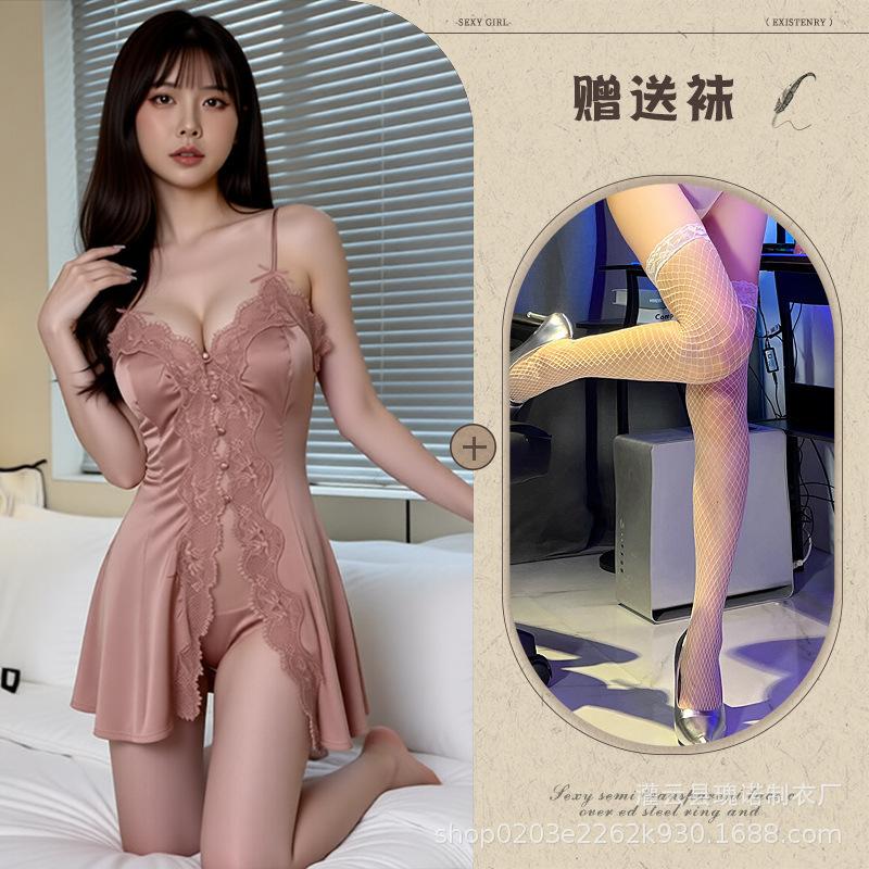 Large size new French romantic suspender nightdress sexy private room pure lace pure desire bow