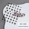 Alien Crystal Rhinestone Nail Stickers: Gold, Silver & Black Stars with Irregular Pentagram Decals