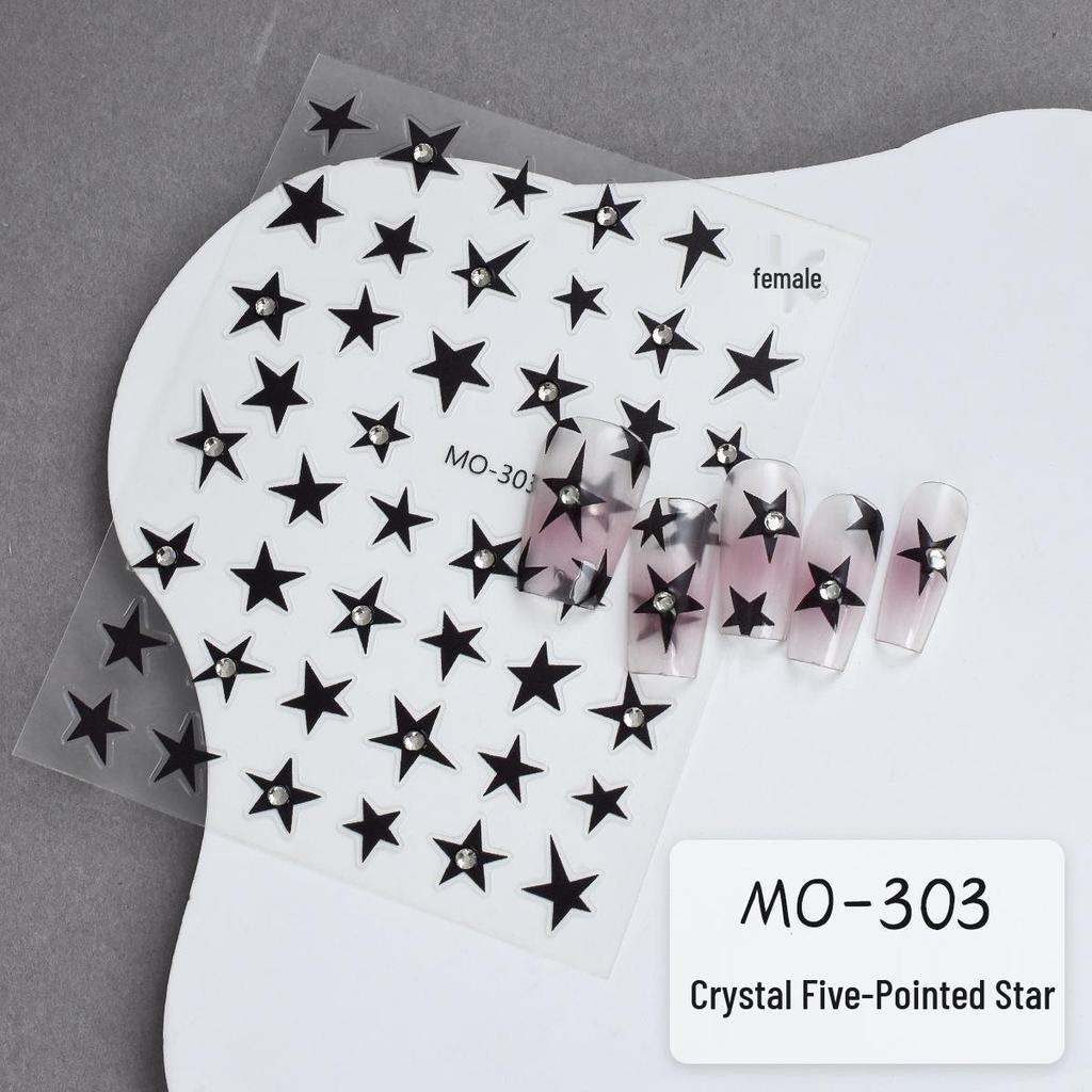 Alien Crystal Rhinestone Nail Stickers: Gold, Silver & Black Stars with Irregular Pentagram Decals