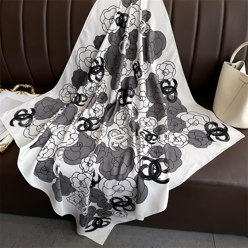Women's Retro Twill Silk Scarf - 90cm Versatile Shawl for Travel & Sun Protection