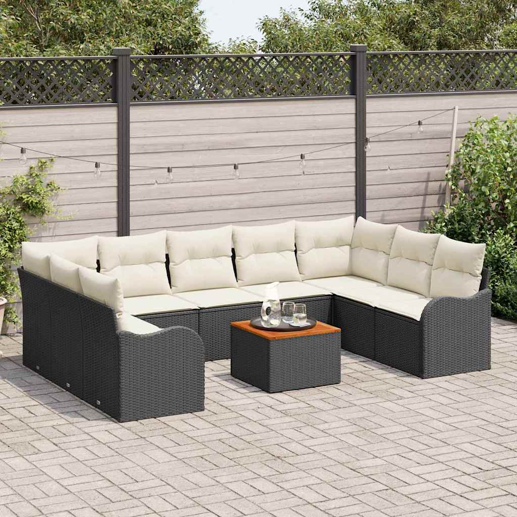 Garden Sofa Set with Cushions 10 pcs Black Poly Rattan