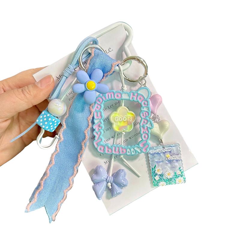 Sweet Girl Summer Dopamine Beaded Keychain Fresh Colour Versatile Ribbon Tassels Backpack Pendant Gift