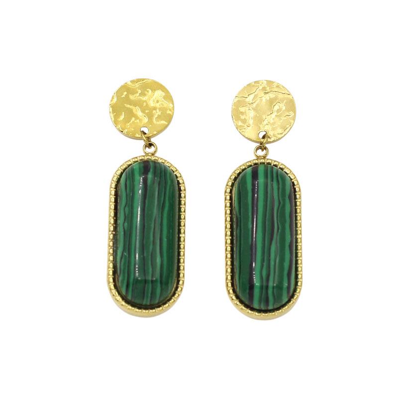 European Retro Gold-Plated Malachite Pendant Earrings for Women - Light Luxury High-End Style