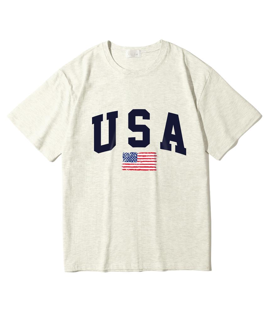 Oeta Usa Flag Double Cotton Oversized Short Sleeve T-Shirt Ots26022(8 Colors) (Type A)
