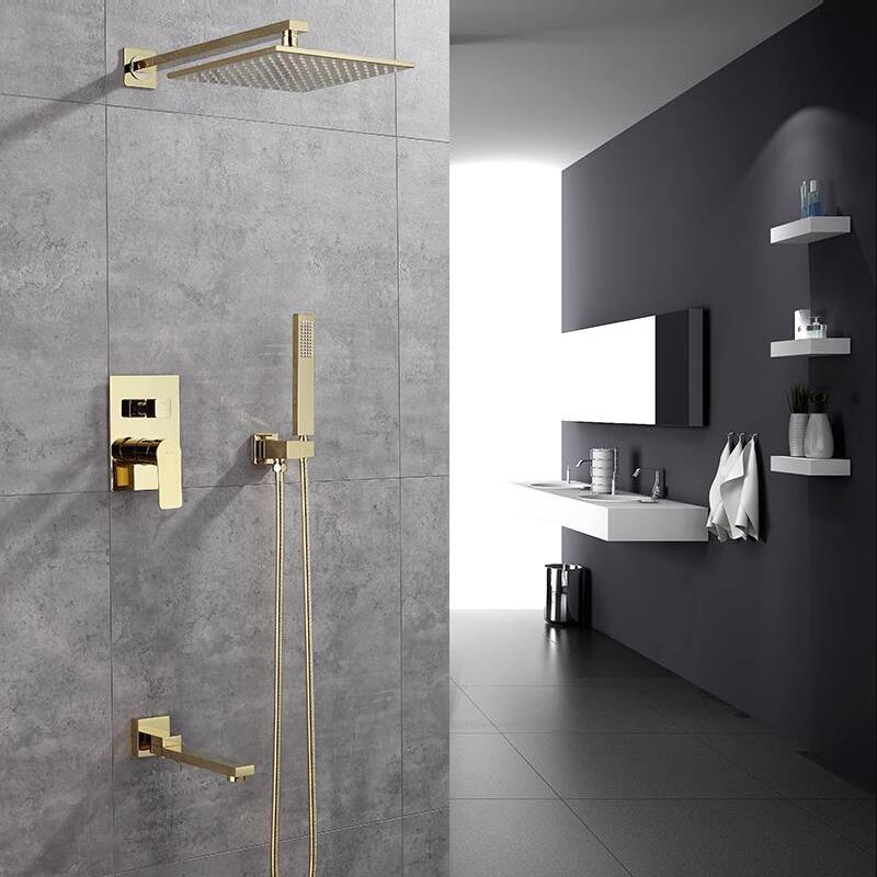 BAKALA Luksusowy Złoty Bateria Prysznicowa Łazienkowa 10-calowa Głowica Prysznicowa Montaż Ścienny z Słuchawką Prysznicową Bateria Prysznicowa do Wanny Kran Wodny
