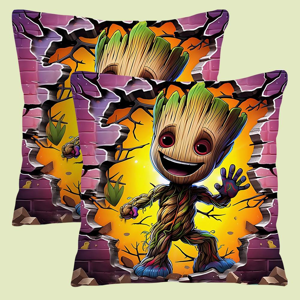 Pillow Covers Cartoon Cute Groots Sofa Decorative Home Double-Sided Printing Short Plush Cute Cushion Cover
