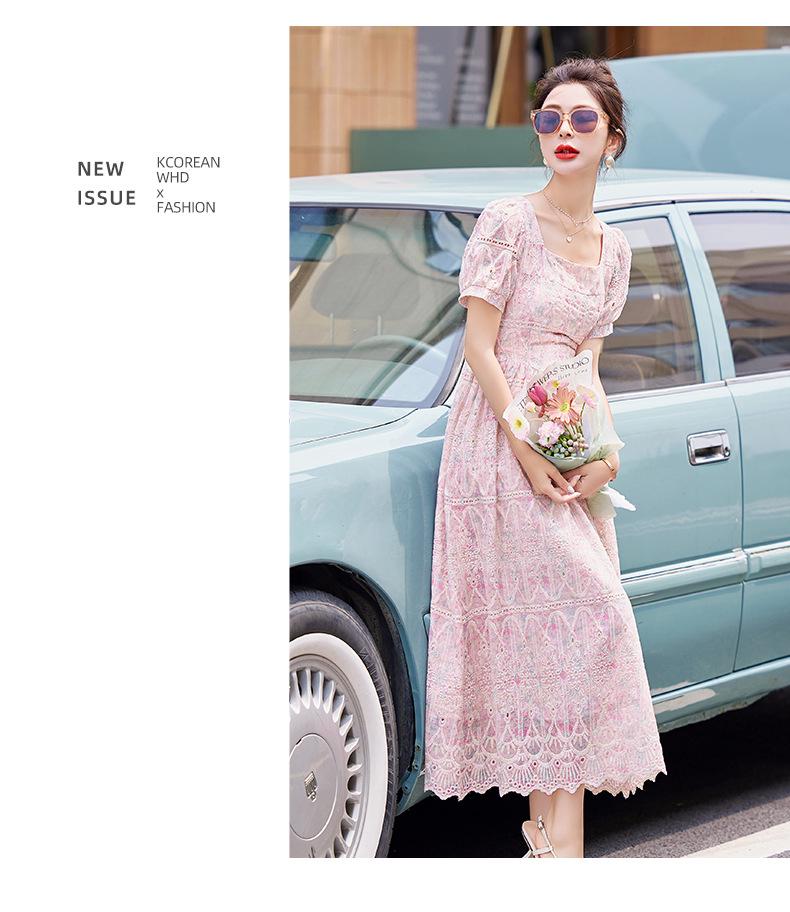 Korean Style Embroidered Lace Dress - Waist-Hugging, Breathable Summer Fashion