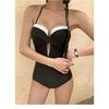 Womens Modest One-Piece Swimsuit With Underwire Support Slimming Halter Neck Black Swimwear Resort Vacation