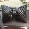 Classic Bowknot PU Leather Car Neck Pillow Waist Support Pillows Auto Seat Headrest Cover Car Accessories for Women Girls
