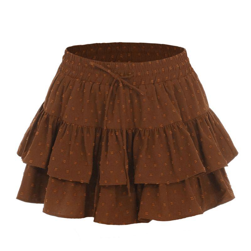 

Tie up High Waisted Solid Color Cake Skirt Shoelace High Waist Pure Color Cake Dress Brown S