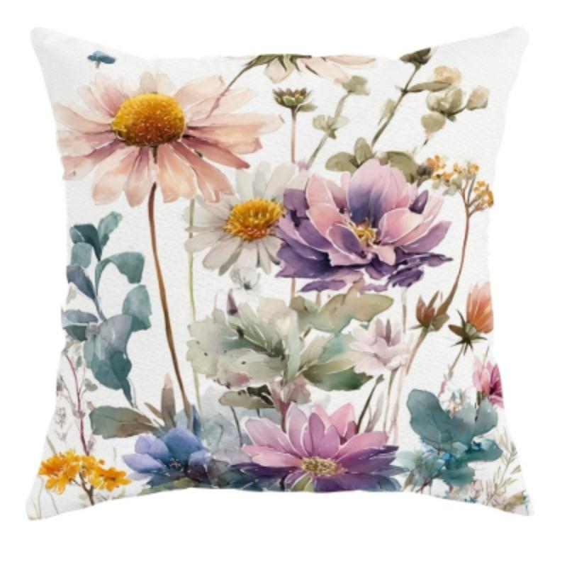 Floral Spring Summer Garden Throw Pillow Covers Pink Purple Green One Sided Decorative Pillowcase Living Room Bedroom Sofa Decor