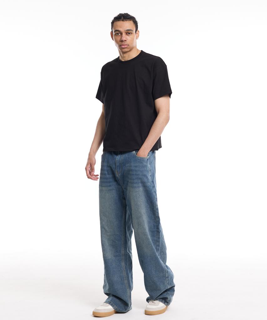 CREAM SODA LAB Men'S Standard Fit Cropped Short Sleeve Tee Black