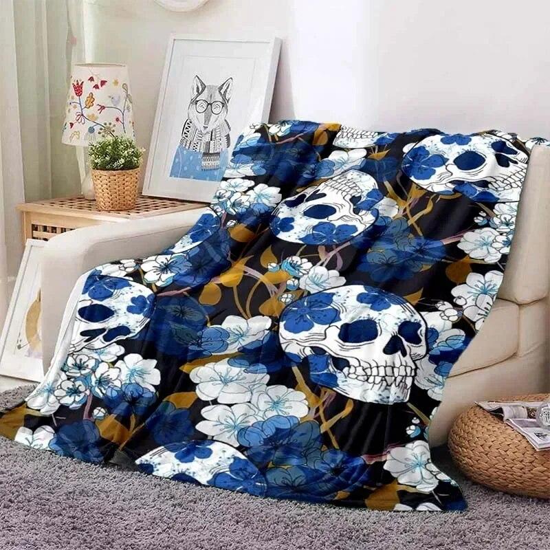Vintage  Mexican Day of The DeadPattern Blanket Star Art Flannel Thin Blanket Portable Home Travel Office Lunch BreakBlanket