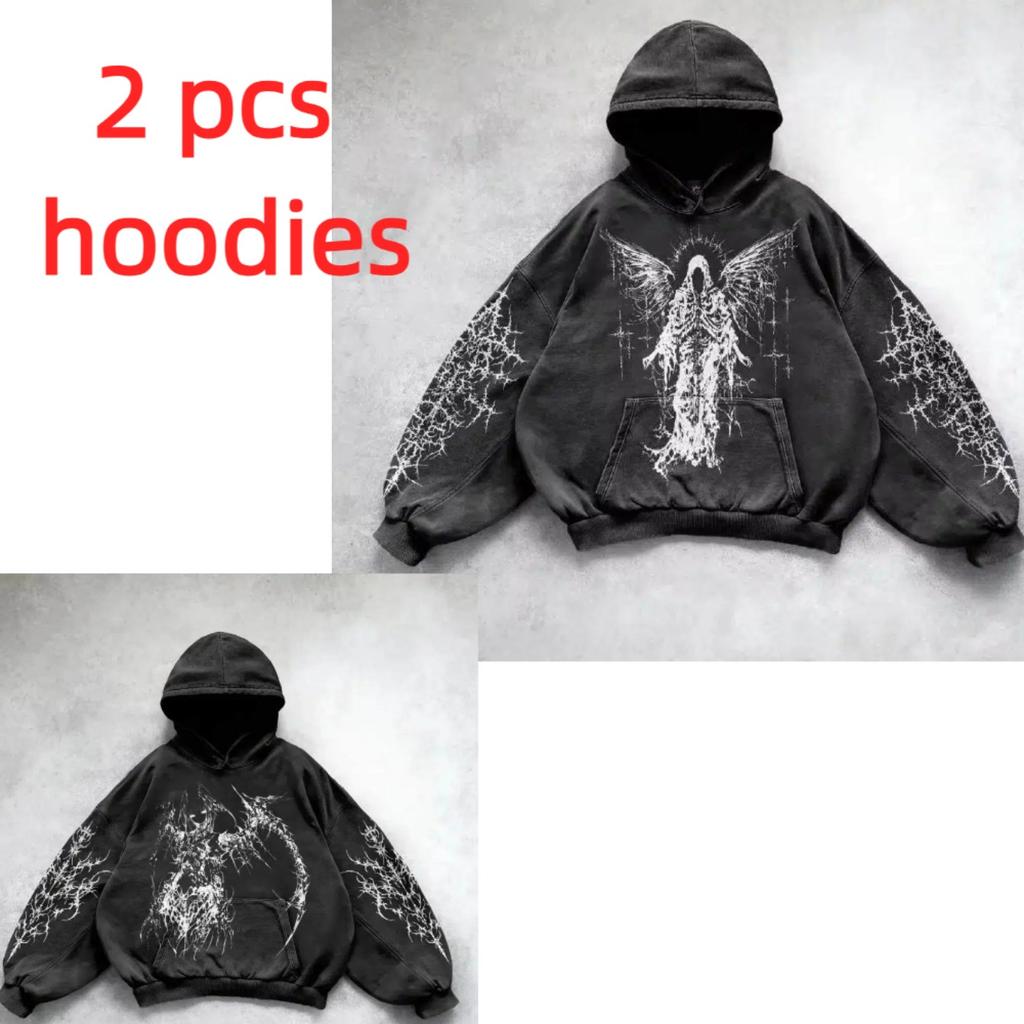 Autumn Retro Gothic Graphic Print Hip Hop Hoodie for Men Women Y2k Punk Casual Pullover Kids Streetwear Sweatshirt Unisex Hoodies