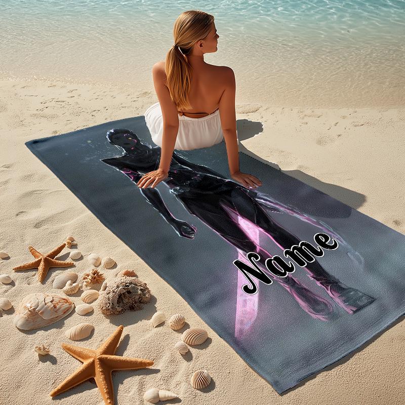 Custom Name Dark Warrior Stylish Digital Printing Beach Towel Quick‑Drying Absorbent Blanket for Beach Pool Gym Travel