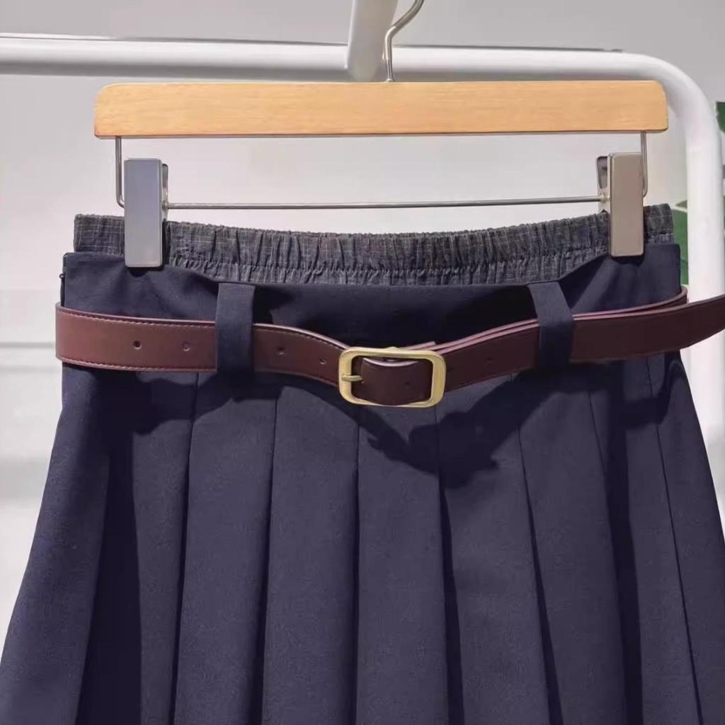 In Stock 2026 Spring College Style Belted High Waist Pleated A-Line Short Skirt for Women