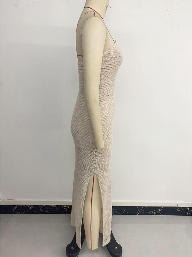 2026 Elegant Resort Luxury Knit Fishtail Slit Skirt Strapless Long Dress