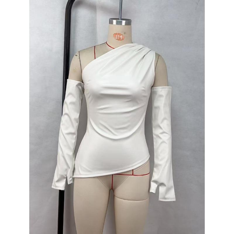 

Женская одежда Сексуальный косой воротник С открытыми плечами Необычный жилет из искусственной кожи Женский топ Накидка на рукава M