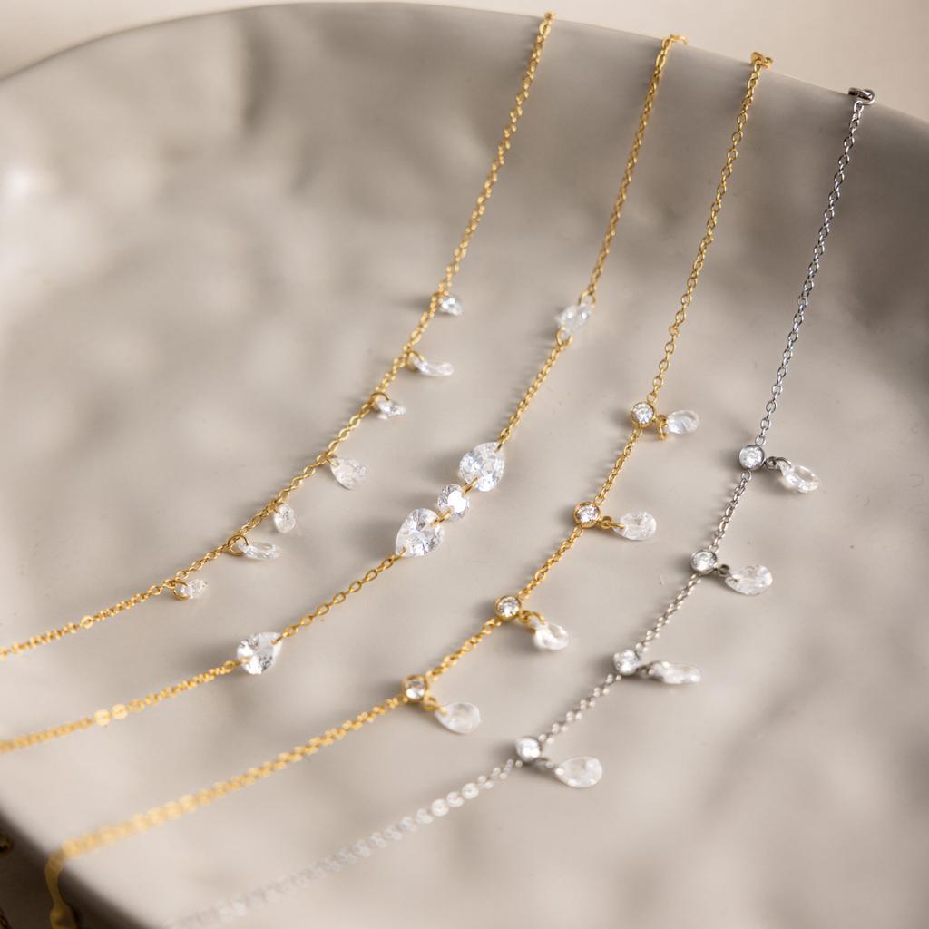 Stainless Steel Crystal Pendant Bracelet for Women Gold Color Dangle Teardrop Zircon Chain Dainty Charm Jewelry Summer Gift