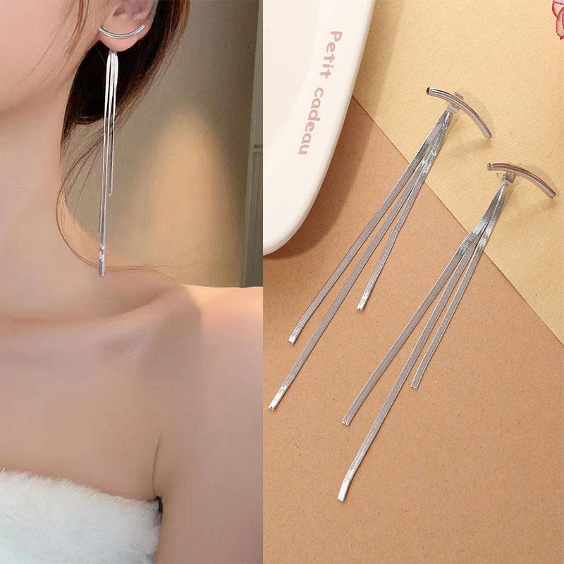 925 Silver Needle Korean Fashion Long Chain Tassel Earrings For Women Metal Earing Jewelry  Trending Women's Drop Earrings