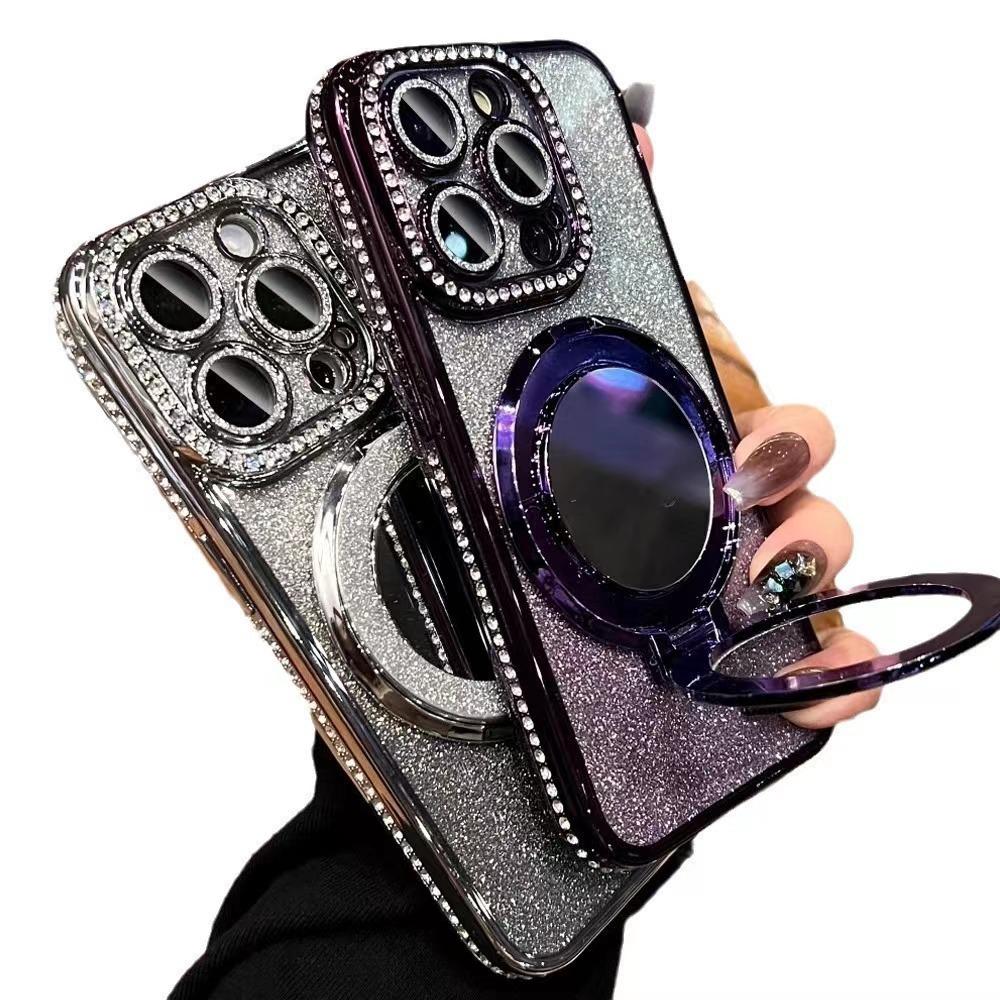 Applicable To iPhone11Promax Mobile Phone Case Electroplated Rhinestone Glitter Apple 11 Mirror Magnetic Suction Bracket Protective Case