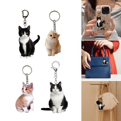 Set of 4 Elegant Cat Keychain Cat Keyring Bag Charm Keychain Set Portable Key Accessory Acrylic Texture for Animal Lover
