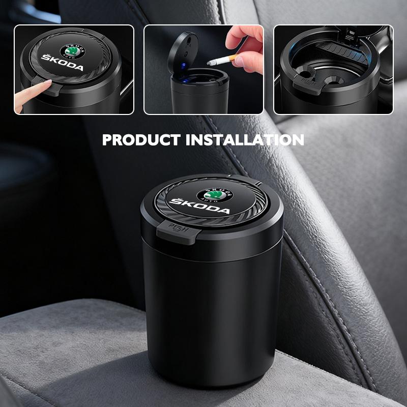 AAFO1 Car Emblem LED Ashtray Portable Smoke Ashes Holder Auto Interior Accessories For Skoda Kodiaq Fabia Kamiq Karoq Octavia 2 3