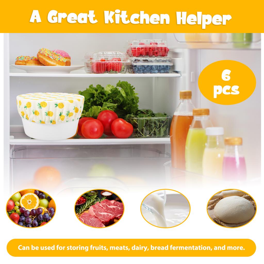 6Pcs Cotton Bowl Covers Elastic Food Storage Bowls Cover 3 Sizes Reusable Kitchen Dish Covers for Bread Proofing Food Leftover