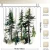 Woods Decorative Shower Curtain Bathroom Set - Machine Washable, With 12 Hooks, Including Toilet Seat Cover And Bathtub Mat