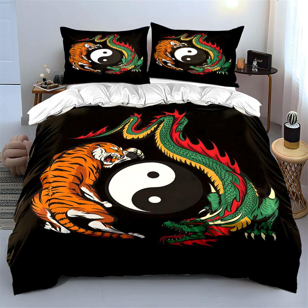 Tiger and dragon encircle yin-yang Print Bedding Set 1 Duvet Cover 2 Pillowcases for Adult and Children Luxury Gift Full Size