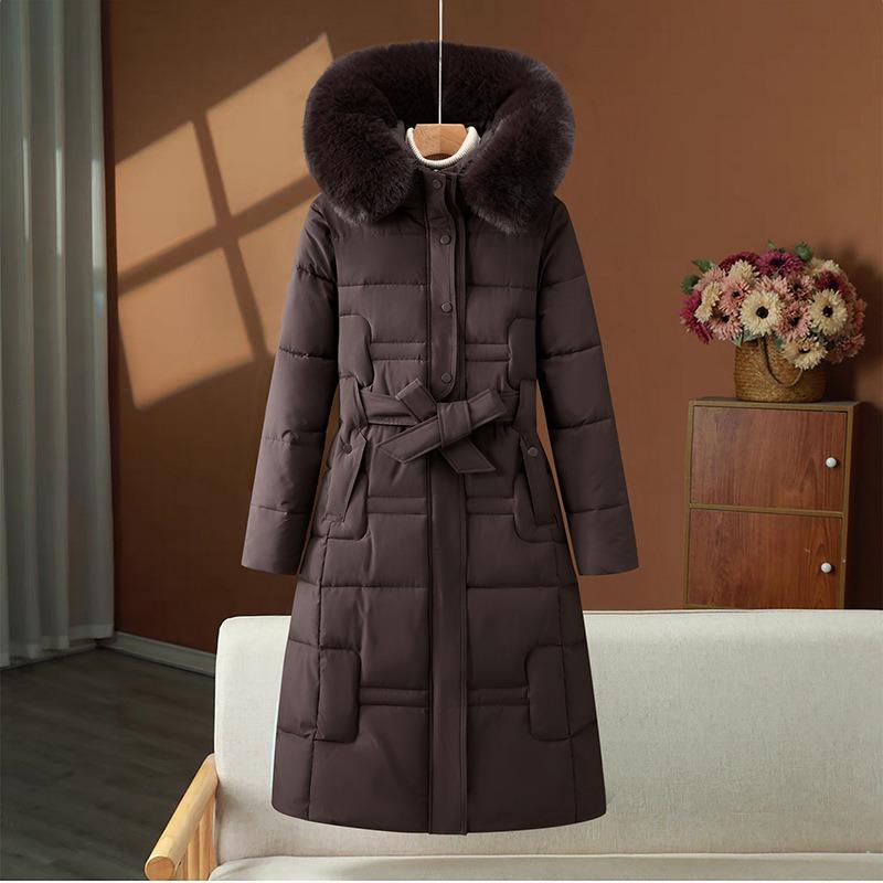

Medium and long women s large fur collar down cotton-padded coat Long slim-fitting large-size cotton-padded clothing Fashion loose winter coat M темно-коричневого кольору