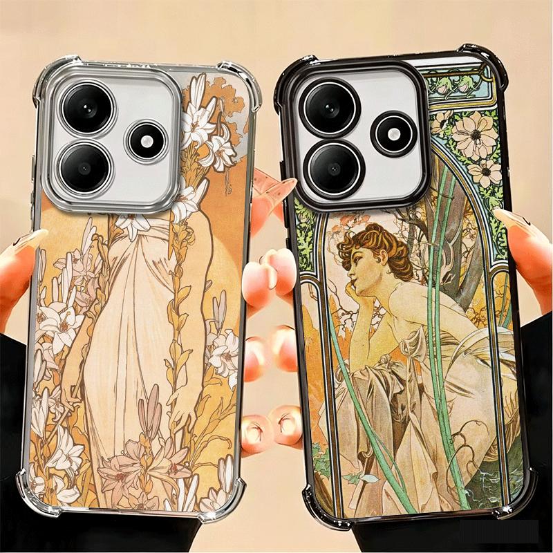 Vintage Alfons Mucha Primavera Plating Phone Case For Xiaomi Poco X5 X6 X7 X8 Pro Max F8 Ultra F7 M8 M7 M5S Redmi 15C 15 14C 13C