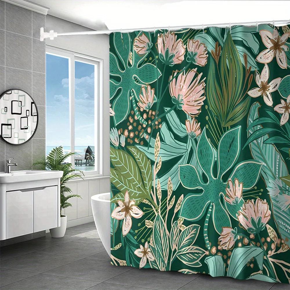Tropical Jungle Leaves Shower Curtain - Water-Resistant, Easy To Clean, Adds a Lush and Exotic Touch To Your Bathroom Decor