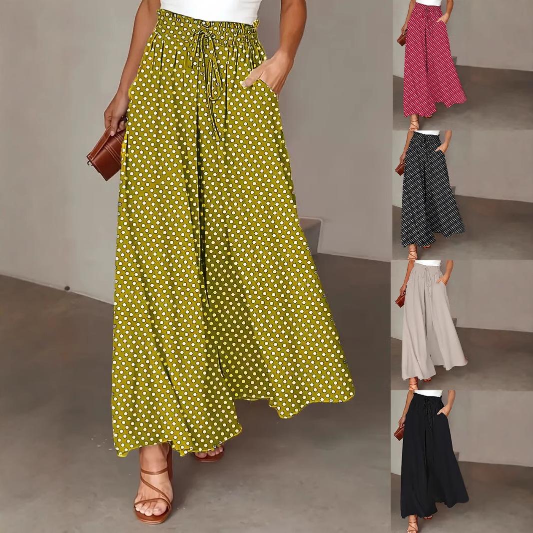 Polka Dot High Waist Elastic Loose Wide Leg Long Casual Pants S жёлтый