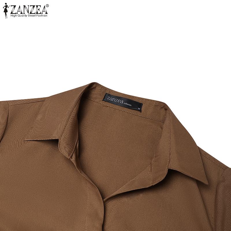 ZANZEA Women Casual Turn Down Collar Elegant Long Sleeve Long Dress