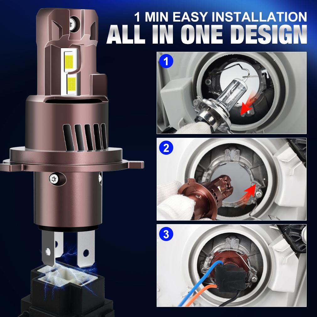 2 Pezzi Lampadine LED H4 Canbus per Fari Auto Moto Fascio Alto Basso 30000LM 24 Pezzi LED CSP 3570 Turbo Lampade a Diodi Fari Auto Moto 6500K Bianco