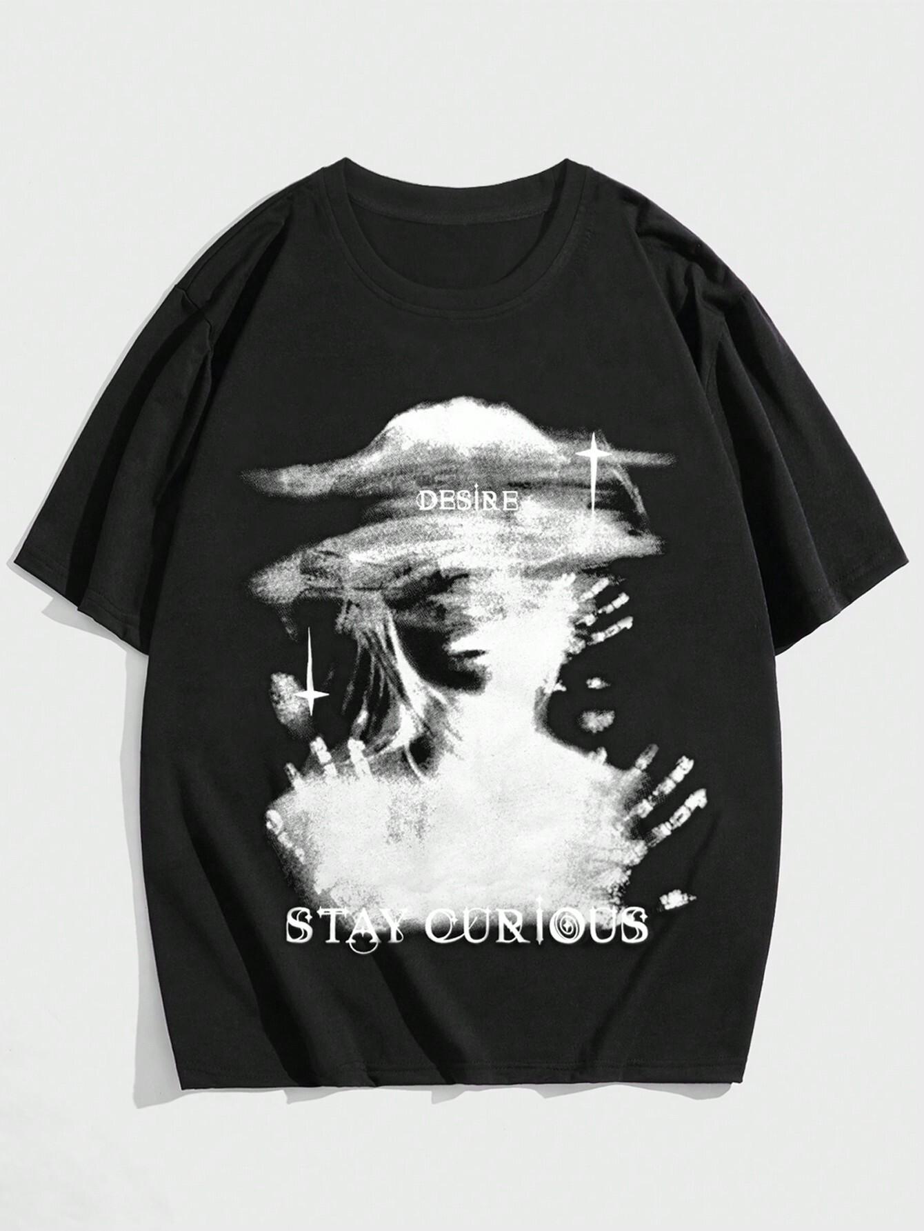 

ROMWE Гранж Панк Мужская футболка большого размера с принтом портрета 5XL