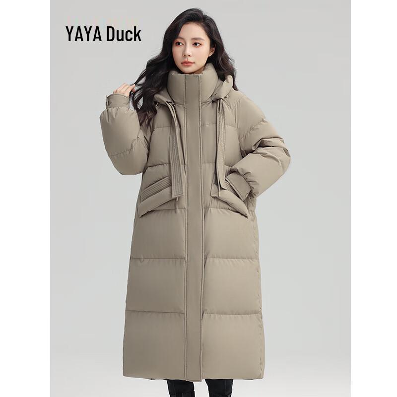 YAYA Women's Long Knee-Length Hooded Down Jacket