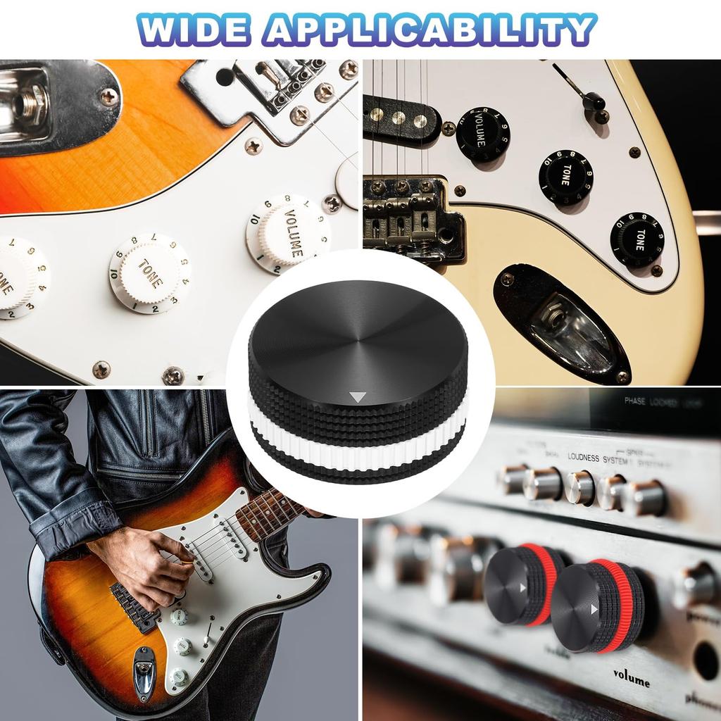 Uxcell Aluminum Potentiometer Knob Inch Volume Adjustment Knob 18mm X 40mm Screw Type Potentiometer for Guitar and Black with White Rubber Ring Wrench