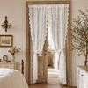 1 Panel White Lace Door Curtain, Sheer Room Divider Curtain, Retro Scalloped Floral Lace Curtain with Rod Pocket for Bedroom Balcony
