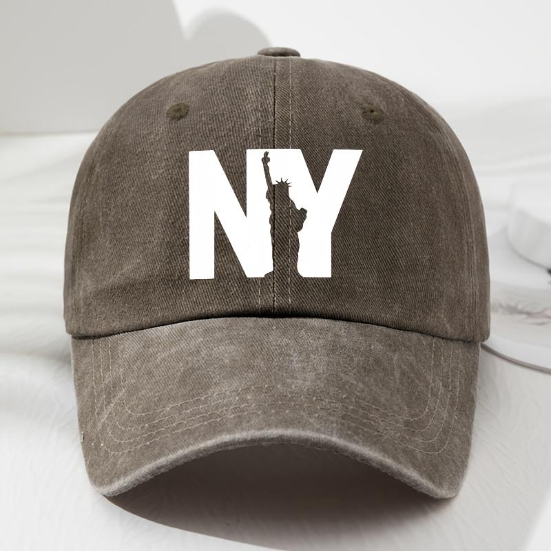 Unisex NY Goddess print soft top baseball cap, retro adjustable outdoor hat, suitable for sports, fishing, and hiking