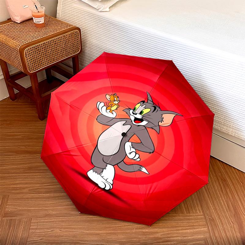 1 Stück Automatischer Faltregenschirm - Cartoon-Muster, Tragbares & Faltbares Design mit 46 Speichen, Weihnachts-Geburtstagsgeschenke