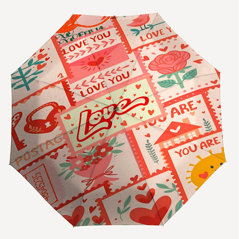 1pc Love Sunshine Automatic Open/Close Umbrella Compact Folding Umbrella with 8-Rib Shaft for Women/Men, Portable Travel Umbrella,1159S